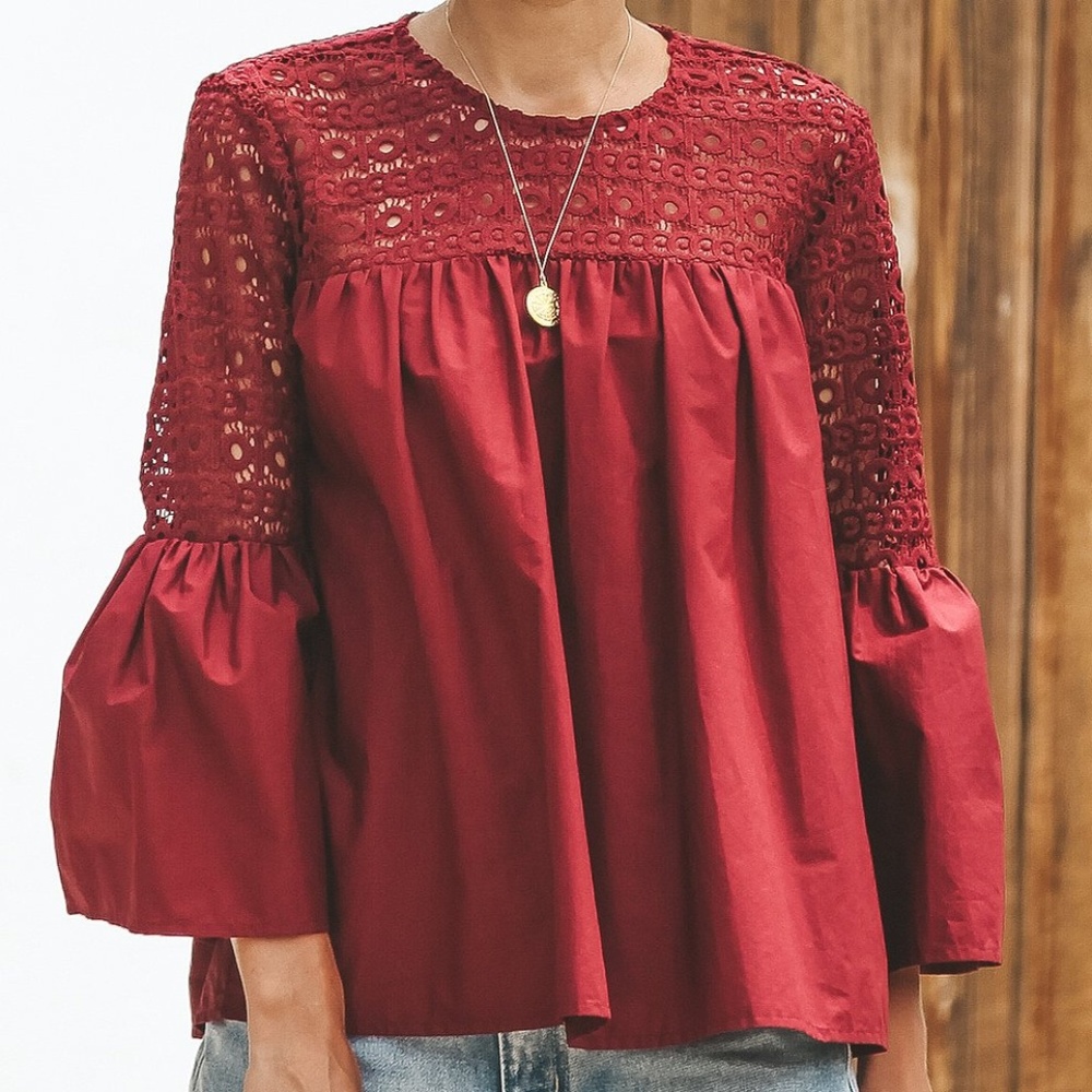Corchet Cotton Top- Maroon